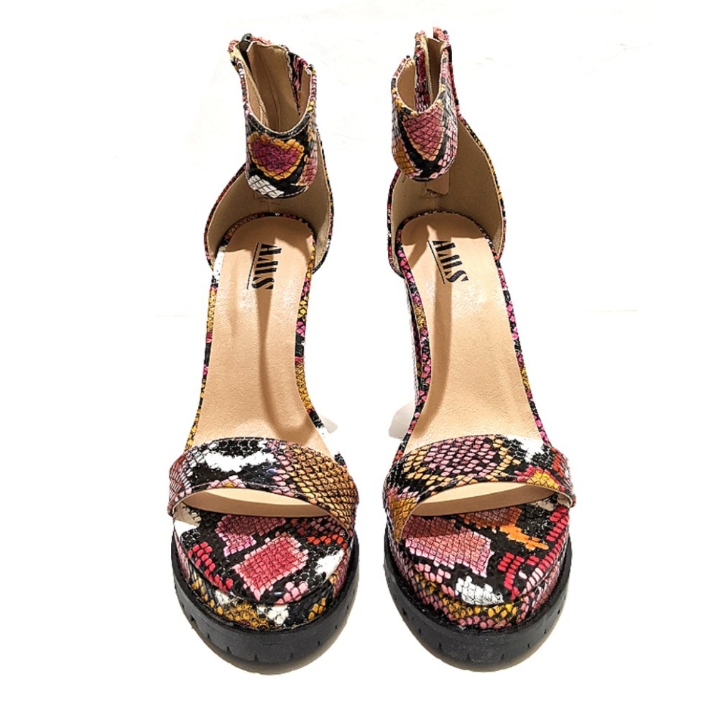 Snakeskin Ankle Strap Block Heels - Picture 4 of 8